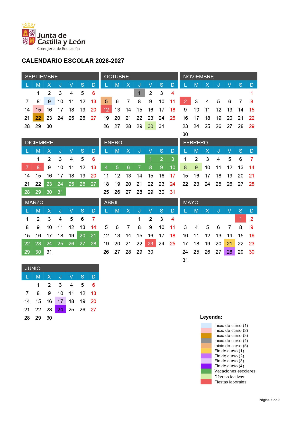 CALENDARIO ESCOLAR 26-27 CALENDARIO ESCOLAR 26-27
