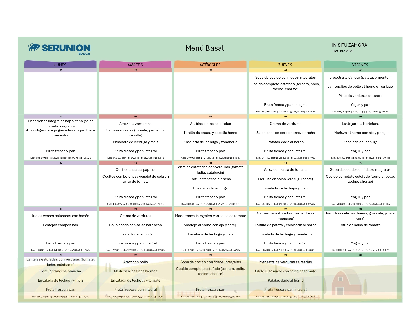 MENU OCTUBRE